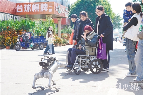 電子警犬與市民友好互動(dòng)。