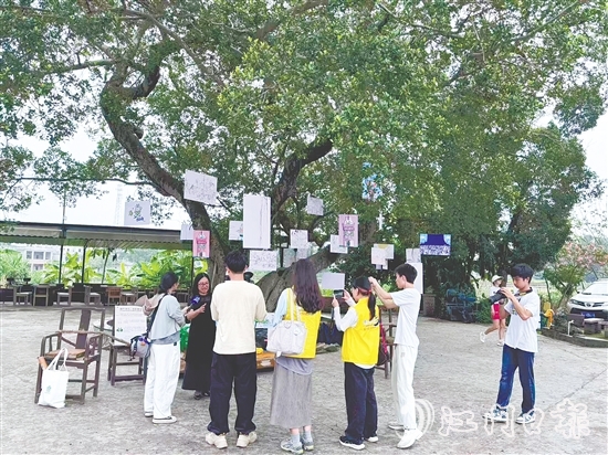 胡丹陽選擇將畫展搬到倉東村的大榕樹下。