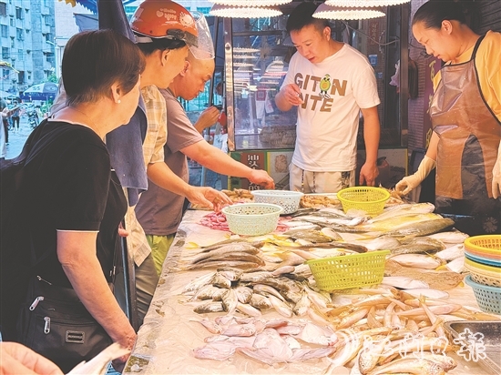 肥美的時(shí)令海鮮大量上市，價(jià)格較休漁期有所下降，吸引眾多游客、市民搶購(gòu)嘗鮮。